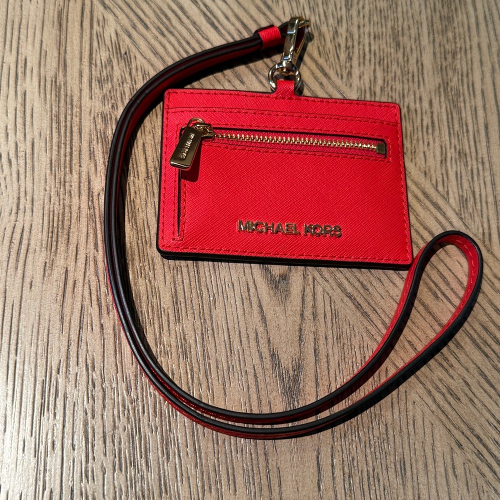 MICHAEL KORS JET SET TRAVEL EW  ID CREDIT CARD CASE WALLET LANYARD DARK SANGRIA